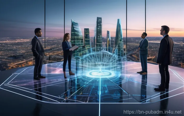 행정학의 복잡성 이론 - **Prompt 1: "The Interconnected City of Tomorrow"**
    "A wide-angle, futuristic cityscape at dusk,...