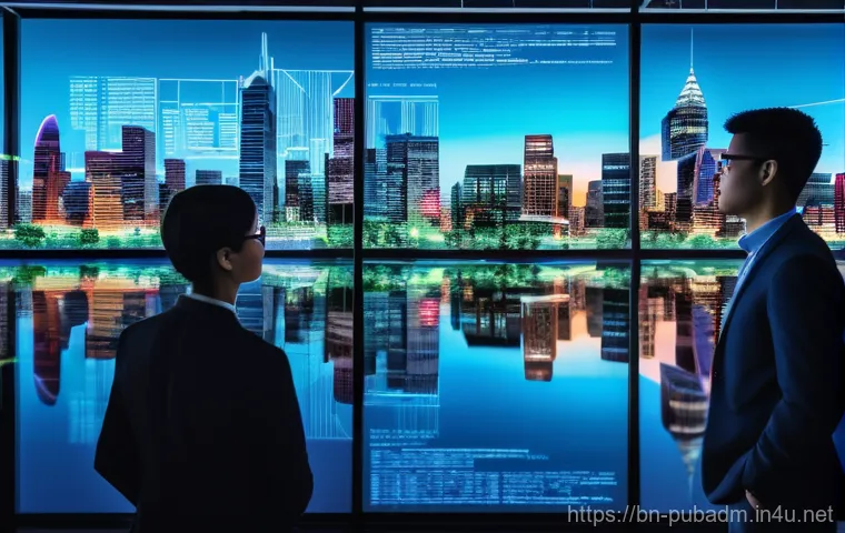 공공행정의 연구 기법 - **Prompt:** A diverse group of public administration professionals and data scientists, both men and...