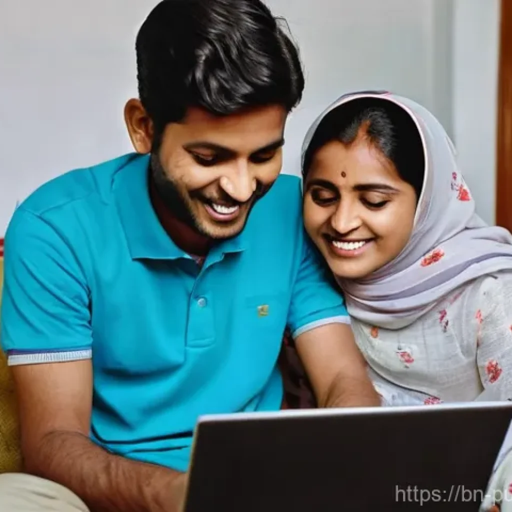 정부 부처와 공공행정 - **Prompt:** A heartwarming scene in a contemporary Bangladeshi home. A young couple, both in their l...