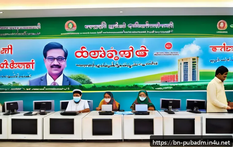 공공정책 리더십 - A vibrant digital government service center in Bangladesh, showing diverse citizens of all ages inte...